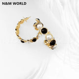 Geometric Inlaid Pearl Earrings for Women's Wedding