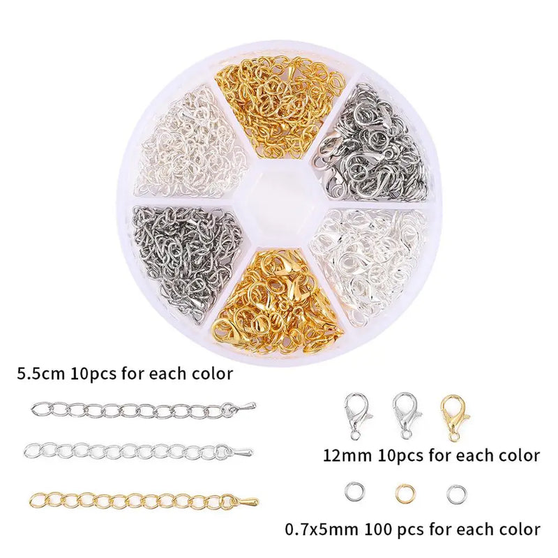 Jewelry Accessories Kit 4-10mm Split Rings/Lobster Clasp/Tail Chain