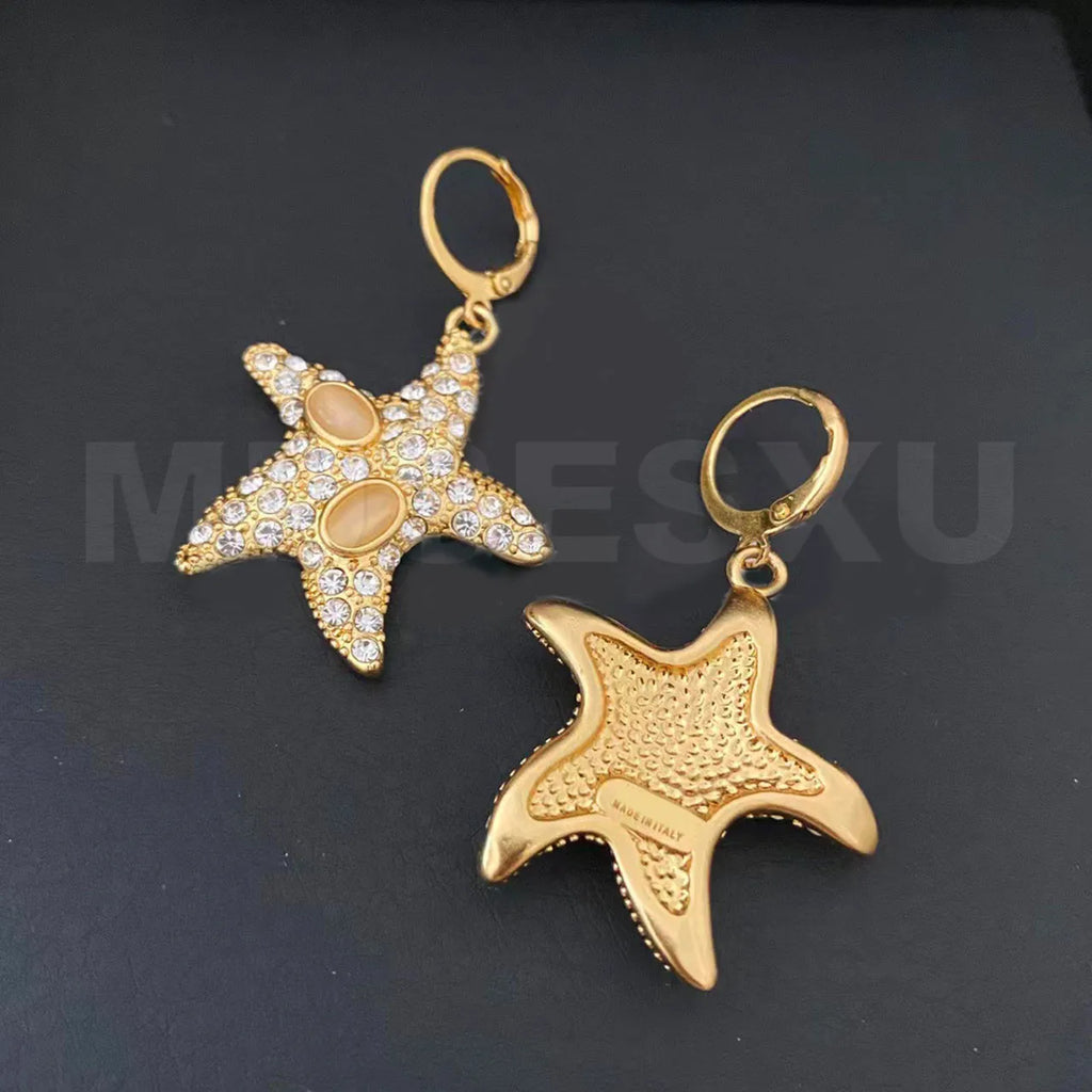 Colorful Zircon & Opal Sea Star Earrings for Party