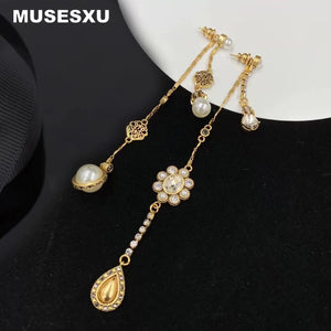 Pearl & Zircon Pendant Tassel Earrings for Party