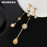 Pearl & Zircon Pendant Tassel Earrings for Party