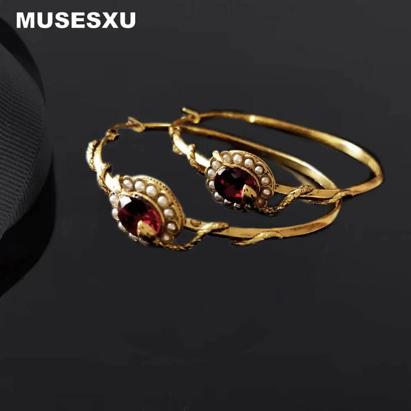 Baroque Style Red Stone Earrings for Women Party Wedding