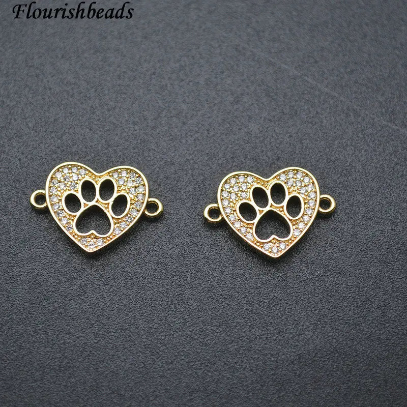 Nickel Plated Micro CZ Pave Heart Cat Paw Charms 10/20/30pcs