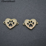 Nickel Plated Micro CZ Pave Heart Cat Paw Charms 10/20/30pcs