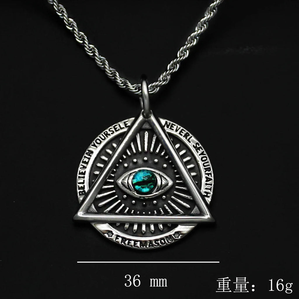 Vintage Stainless Steel Freemasonry Eye Pendant