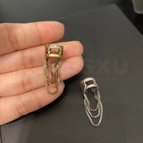 Zircon Inlaid Tassel Ear Clip Earrings