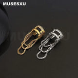 Zircon Inlaid Tassel Ear Clip Earrings