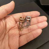 Zircon Inlaid Tassel Ear Clip Earrings
