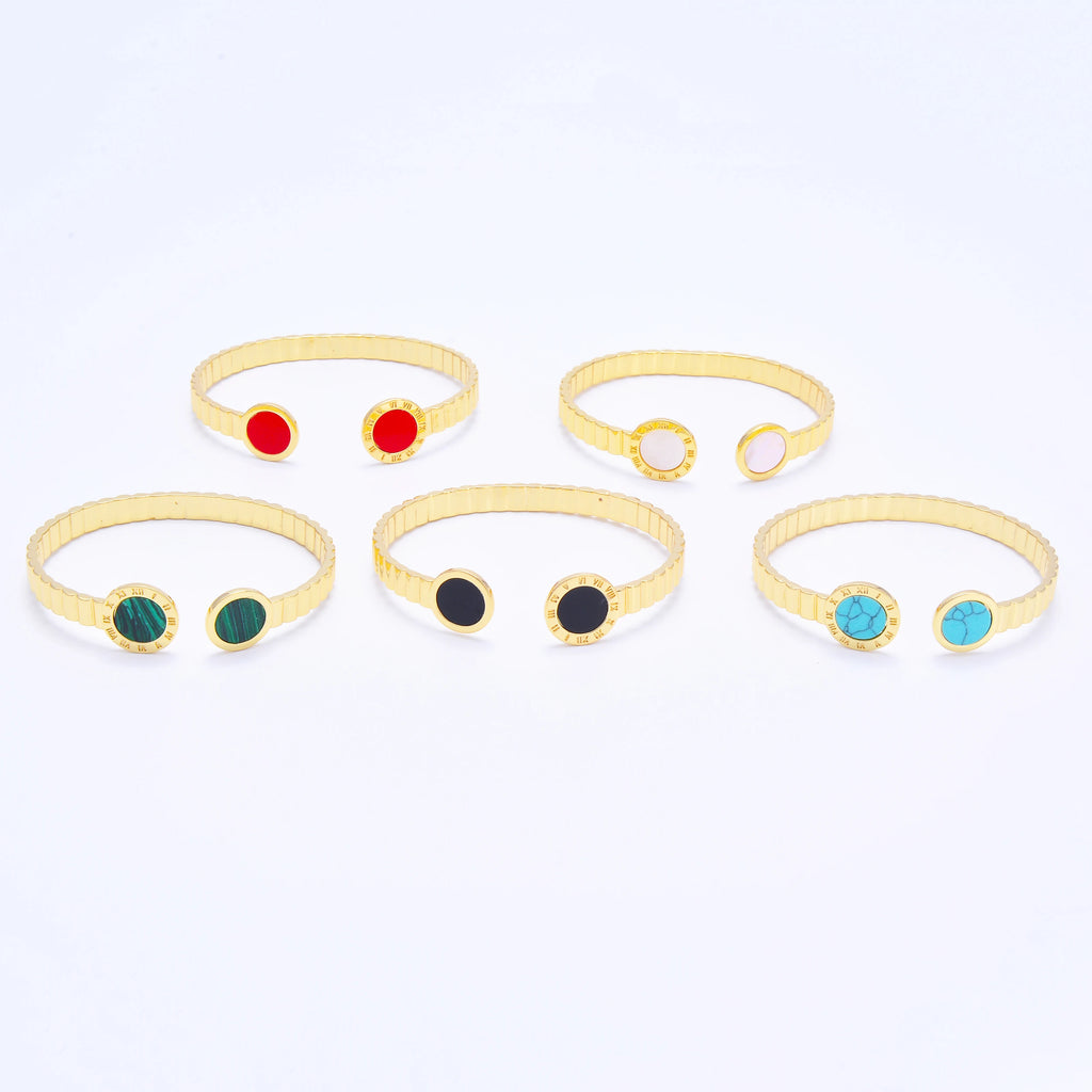 Colorful Stone Bangles Roman Numeral Brass Bracelet
