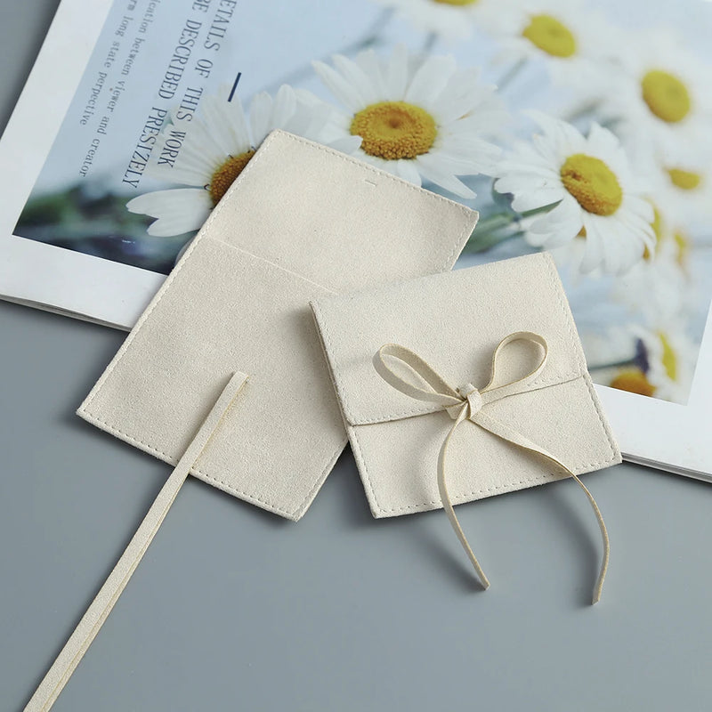 Ivory Microfiber Jewelry Suede Envelope Bag with Rope - Wedding Gift