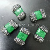 Vintage Green Dyeing Jade Beads Rhinestone Palace Jewelry DIY