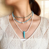 Bohemian Crystal Choker Necklace Turquoise Horn Pendant Rice Bead Chain