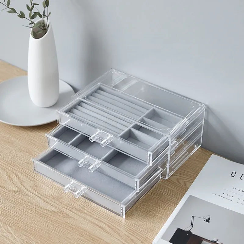 European Jewelry Box Organizer Transparent Drawer Type Storage