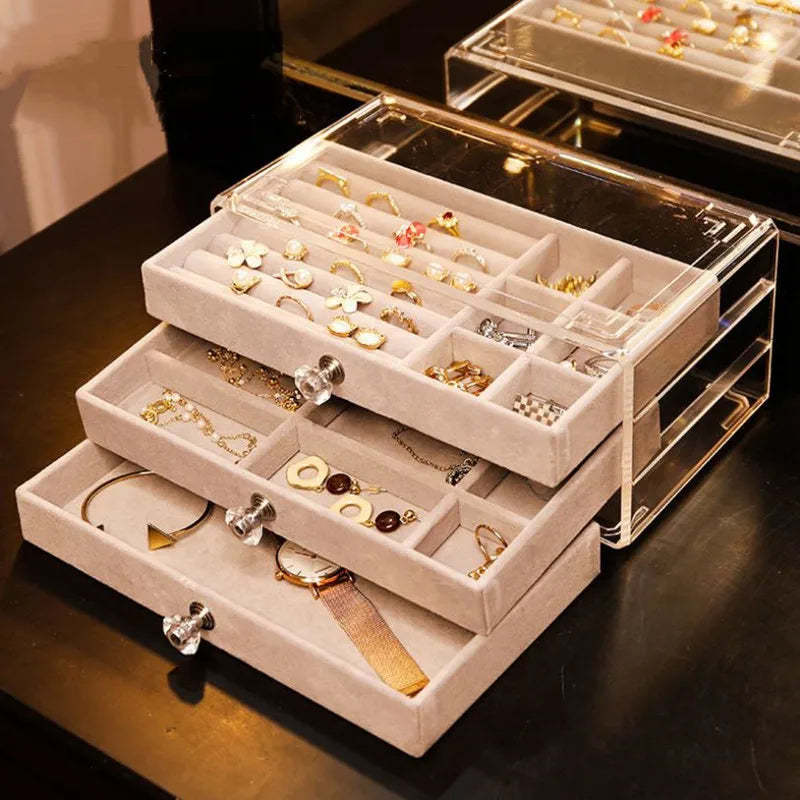 European Jewelry Box Organizer Transparent Drawer Type Storage