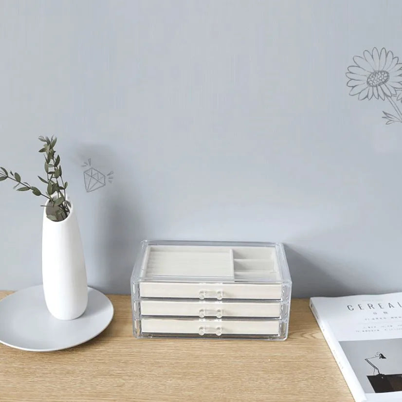 European Jewelry Box Organizer Transparent Drawer Type Storage
