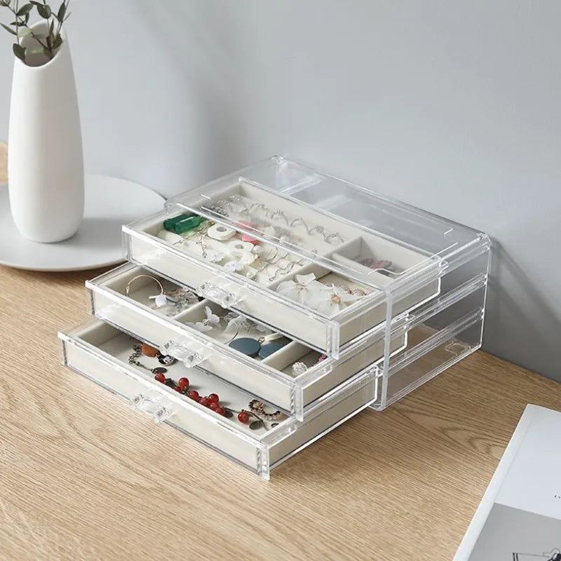 European Jewelry Box Organizer Transparent Drawer Type Storage