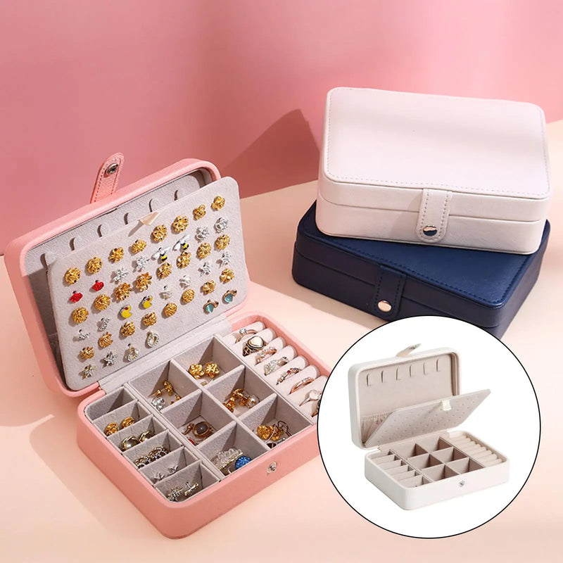 Leather Double Layer Jewelry Box Travel Storage Organizer