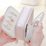 Leather Jewelry Box Double Zippers Storage Smooth Holder