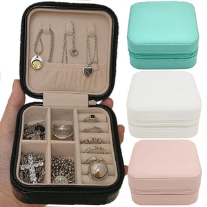 Leather Jewelry Box Organizer Travel Case Locket Necklace Earring Ring Holder