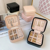 Leather Jewelry Box Organizer Travel Case Locket Necklace Earring Ring Holder