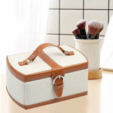 Beige Linen Jewelry Box with Mirror and Tray