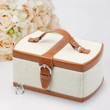 Beige Linen Jewelry Box with Mirror and Tray