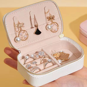 Travel Jewelry Zipper Case Boxes PU Leather Portable Earrings Necklace Ring Box