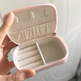 Travel Jewelry Zipper Case Boxes PU Leather Portable Earrings Necklace Ring Box