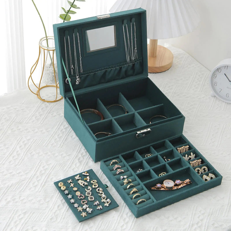Velvet Jewelry Box Organizer with 4 Hangers