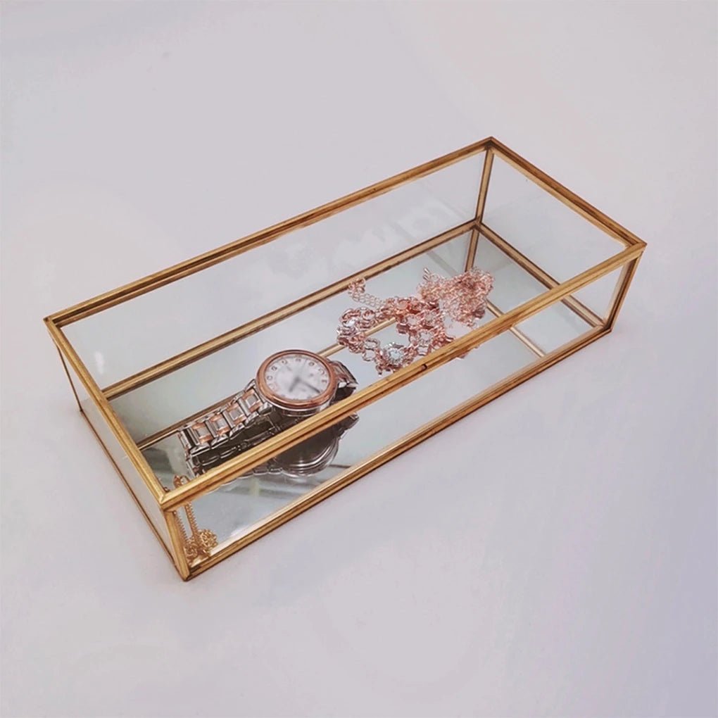 Vintage Geometric Rectangle Jewelry Box Pendant Glass Storage Holder
