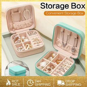 Square Travel Jewelry Box Earing Carrying Organizer Display Leather Box
