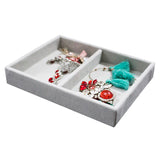 Gray Velvet Jewelry Box Tray Organizer Rings Earrings Pendants Storage