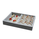 Gray Velvet Jewelry Box Tray Organizer Rings Earrings Pendants Storage