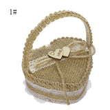 Burlap Flower Basket Ring Box Romantic Wedding Ring Storage