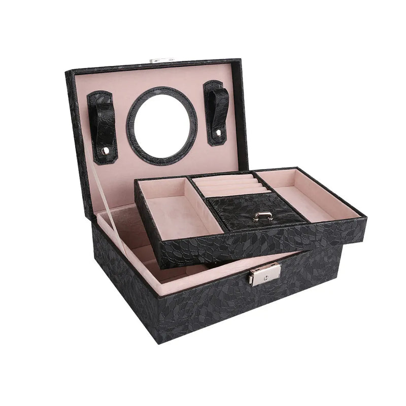 Velvet Lid Wooden Jewelry Box with Compartments