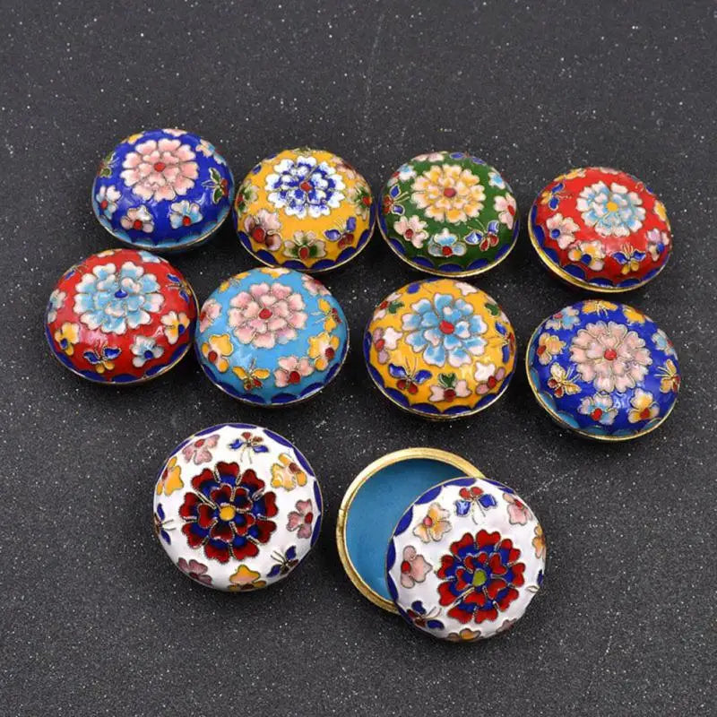 Vintage Floral Enamel Cloisonne Jewelry Box Small Ring Earrings Storage