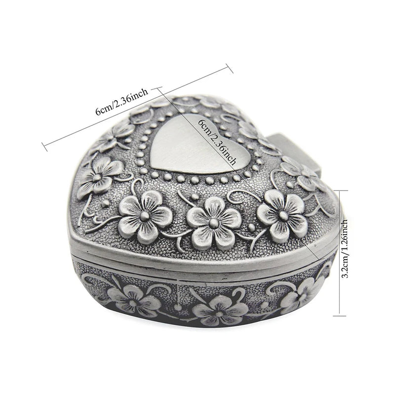 Vintage Metal Silver Jewelry Box Treasure Storage