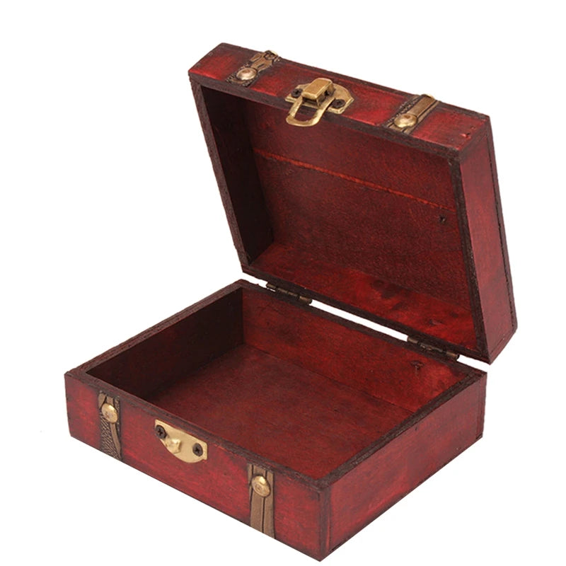 Vintage Wooden Jewelry Box with Mini Metal Lock