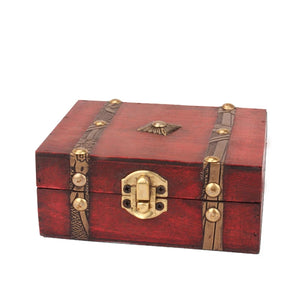 Vintage Wooden Jewelry Box with Mini Metal Lock