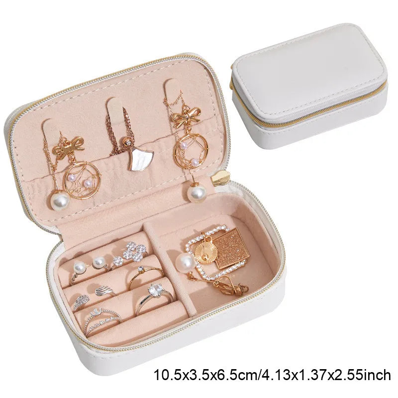 Leather Jewelry Box Organizer Travel Case Earrings Rings Makeup Necklace Pouch