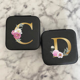 Alphabet Rose Jewelry Box Flower Organizer Travel Case Zipper Gift