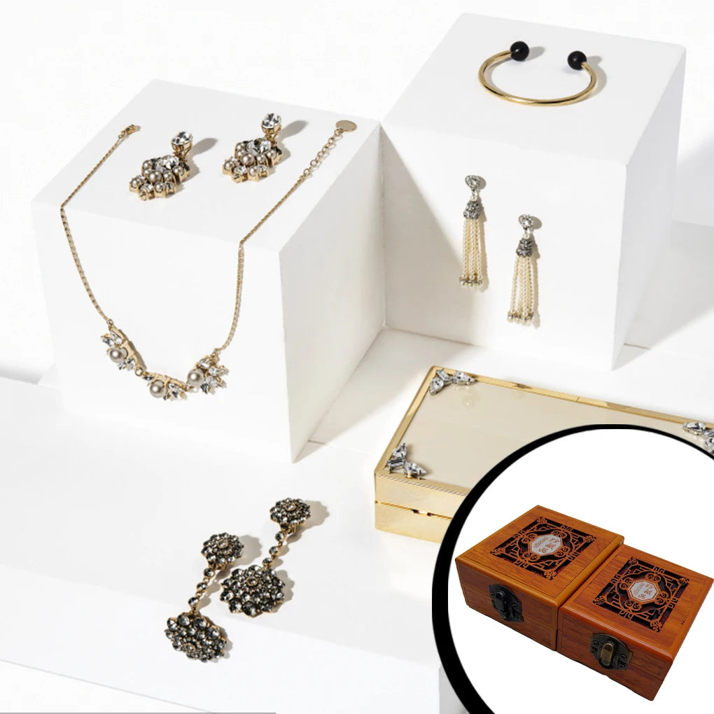 Vintage Style Wood Jewelry Box Portable Case Travel Container
