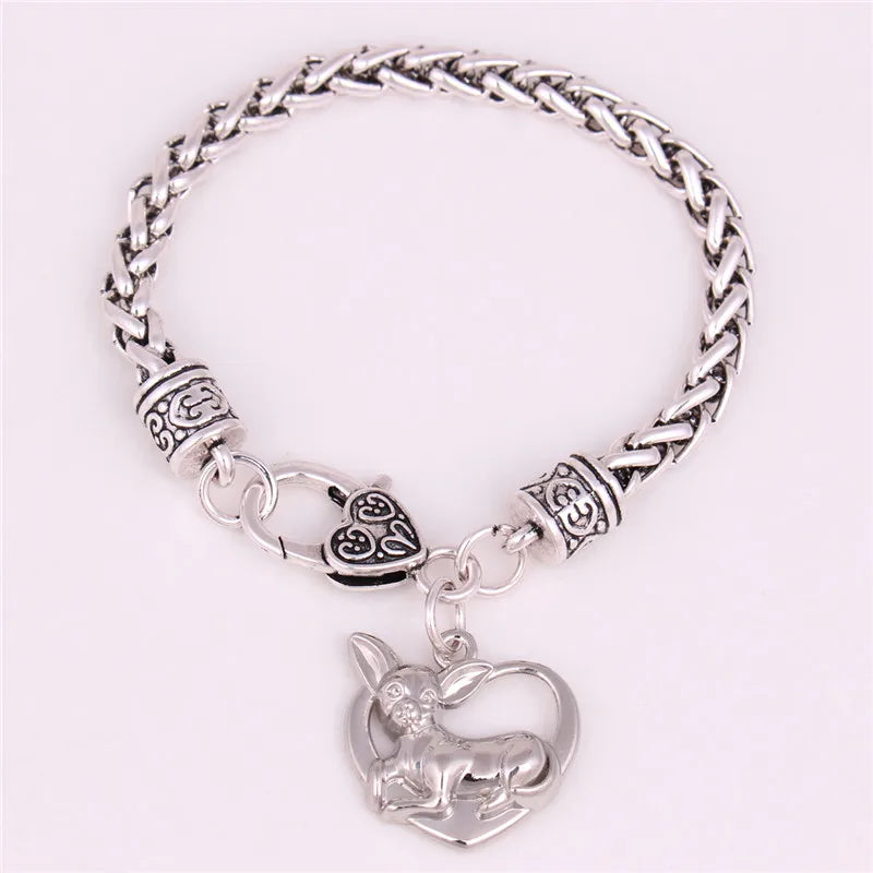 Chihuahua Shape Bangle & Heart Pattern Bracelet Dog Lover