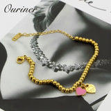 Eternal Love Beaded Bracelet w/ Double Heart Charm