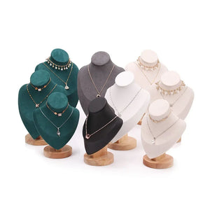 Jewelry Bust Display Stand Necklace Mannequin Model Wooden Base