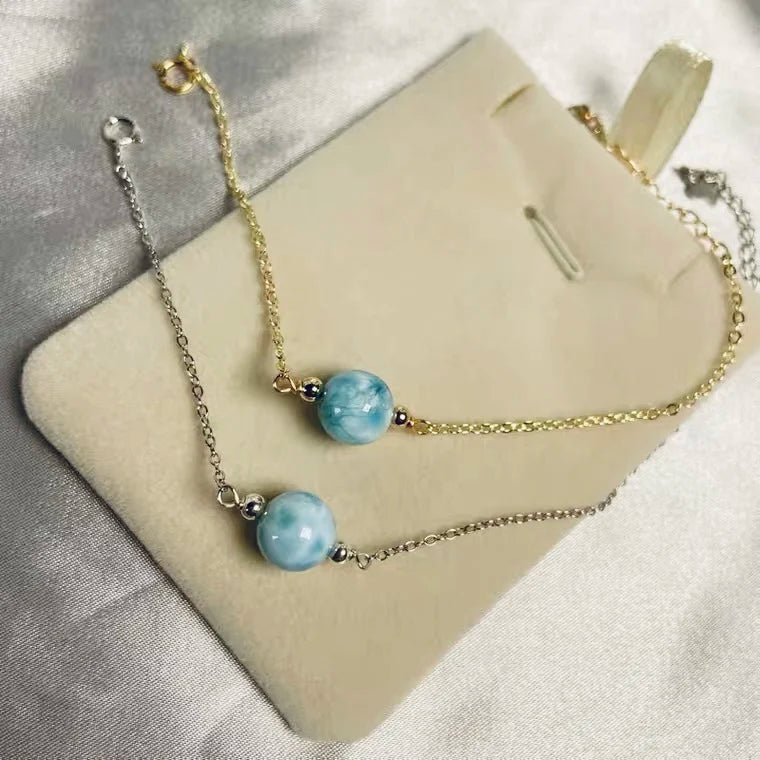 925 Silver Larimar Woman Bangle Crystal Bracelet Gift
