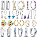 925 Silver Double Hoop Earrings Pave Stud Wedding Gift Women