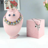 Pink Velvet Jewelry Display Stand for Rings and Necklaces
