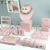 Pink Velvet Jewelry Display Stand for Rings and Necklaces