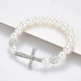 Pearl Beaded Cross Bracelet Pendant Gift Girl Jewelry Decor